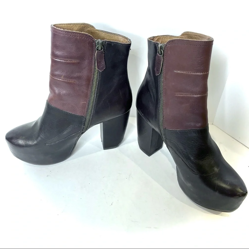 MIISTA Genuine Leather Platform Ankle Booties Two Tone Size 7 - Picture 2 of 11